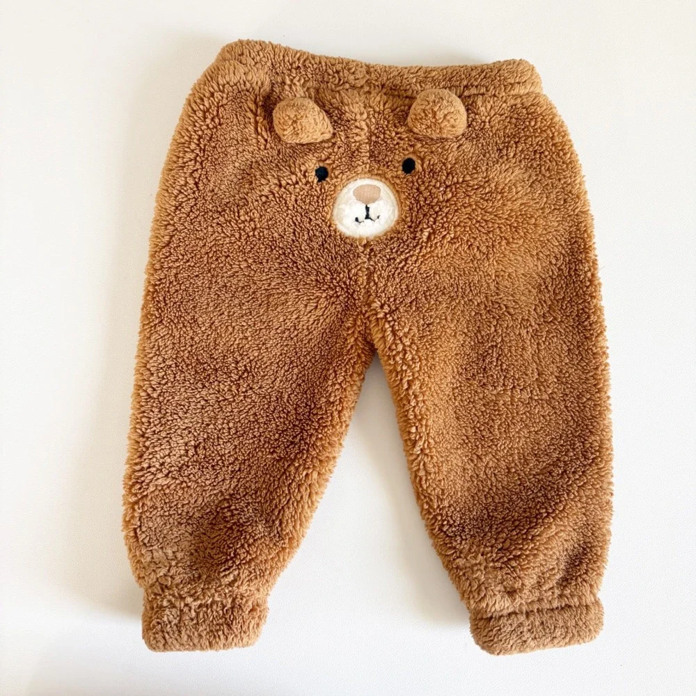 The Children's Place Baby Brown Sherpa Fleece Bear Ear Hoodie Jogger Set 3-6M